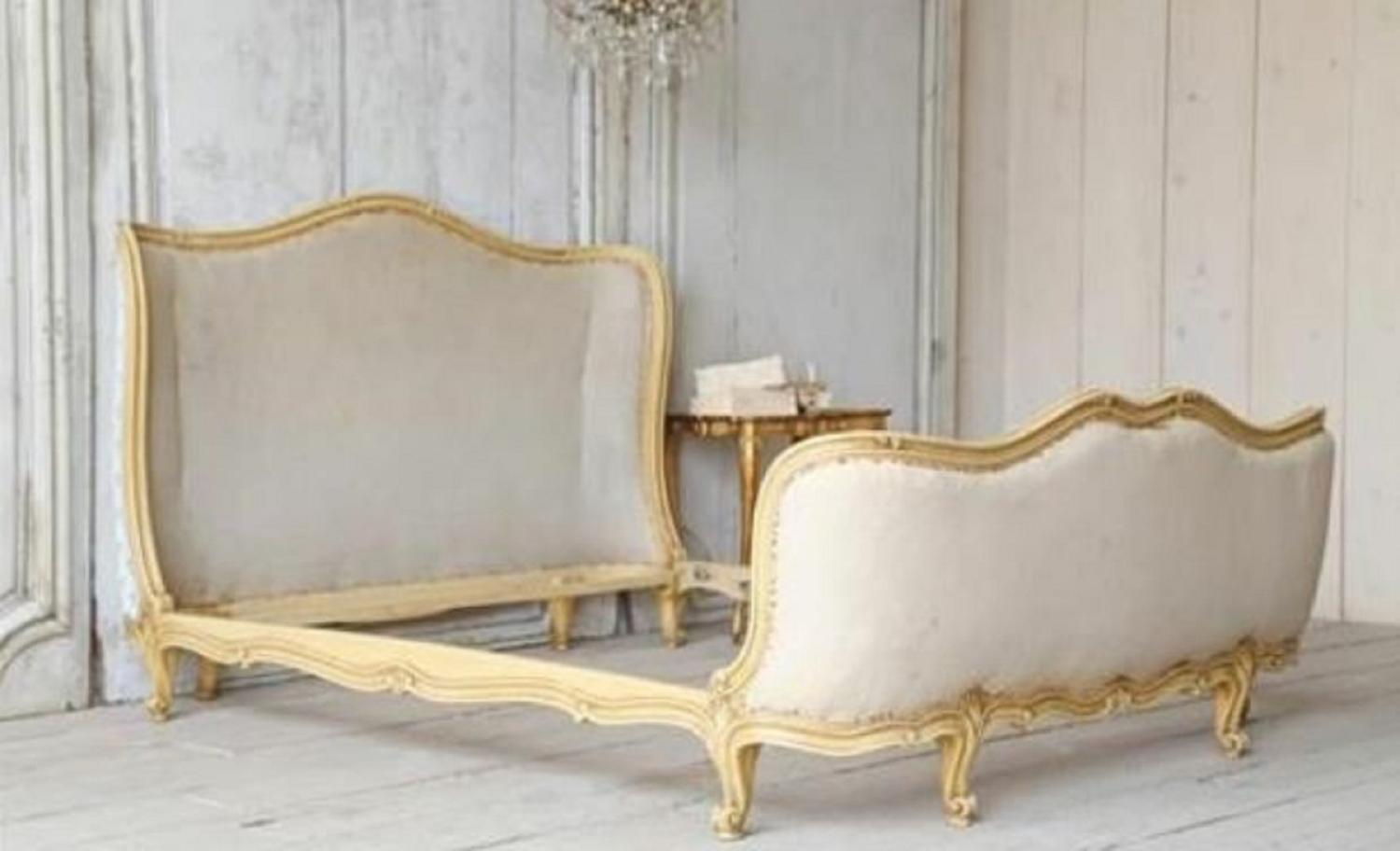 Casa Padrino Luxus Barock Doppelbett Creme / Gold - Massivholz Bett - Schlafzimmer Möbel im Barockstil - Edel & Prunkvoll Bild 1