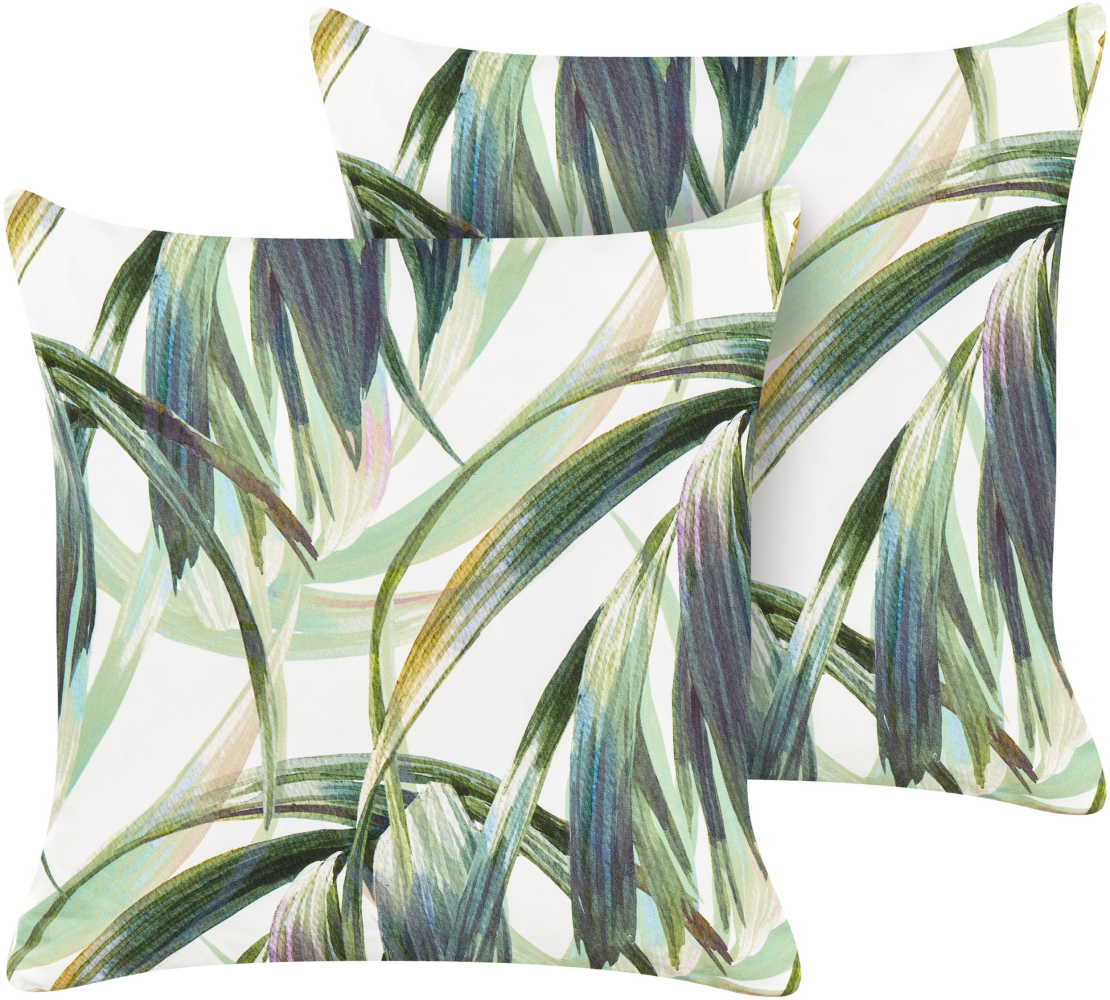 Gartenkissen Blättermotiv grün weiß 45 x 45 cm 2er Set CALDERINA Bild 1
