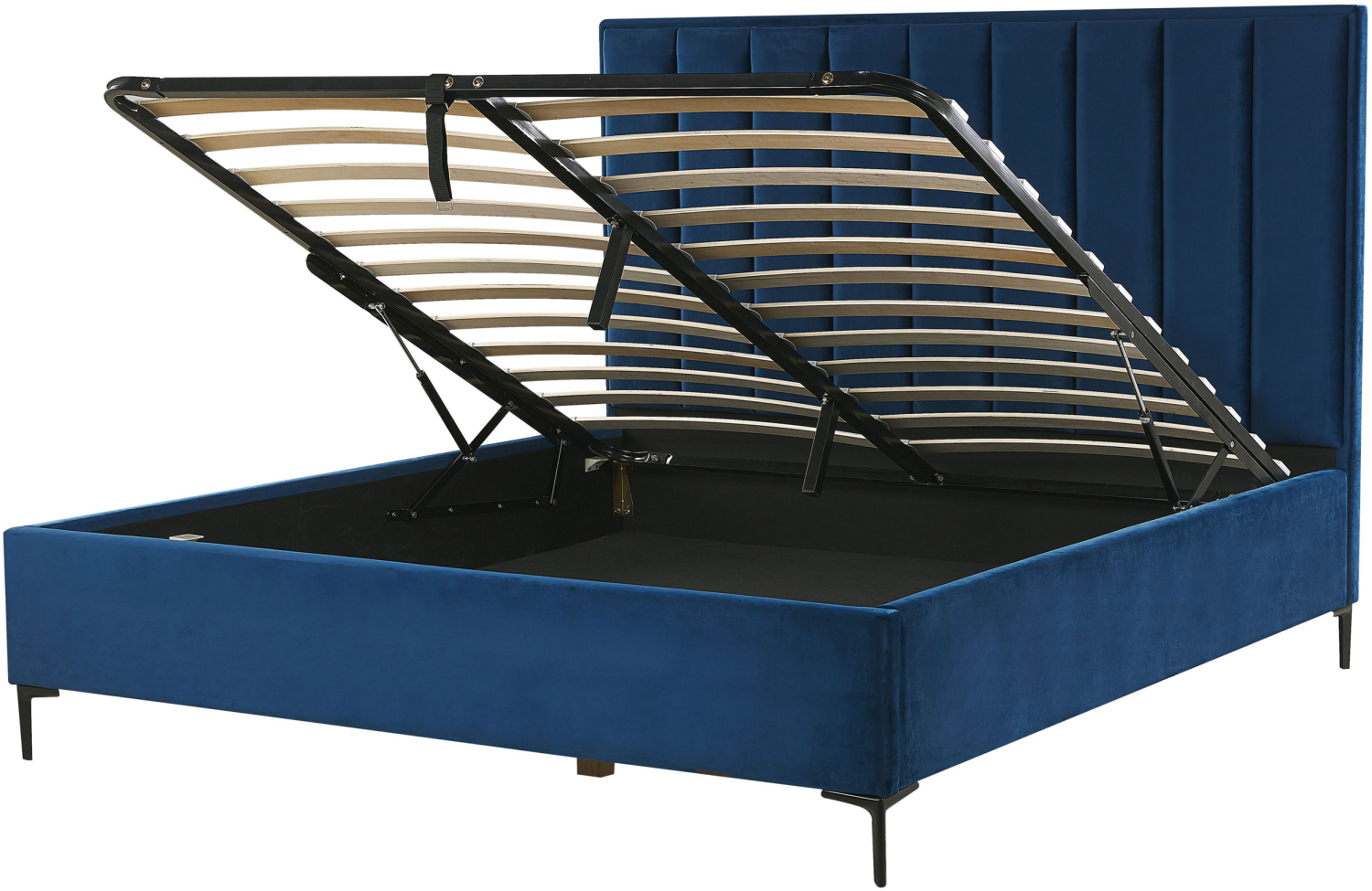Polsterbett Samtstoff blau mit Bettkasten hochklappbar 180 x 200 cm SEZANNE Bild 1