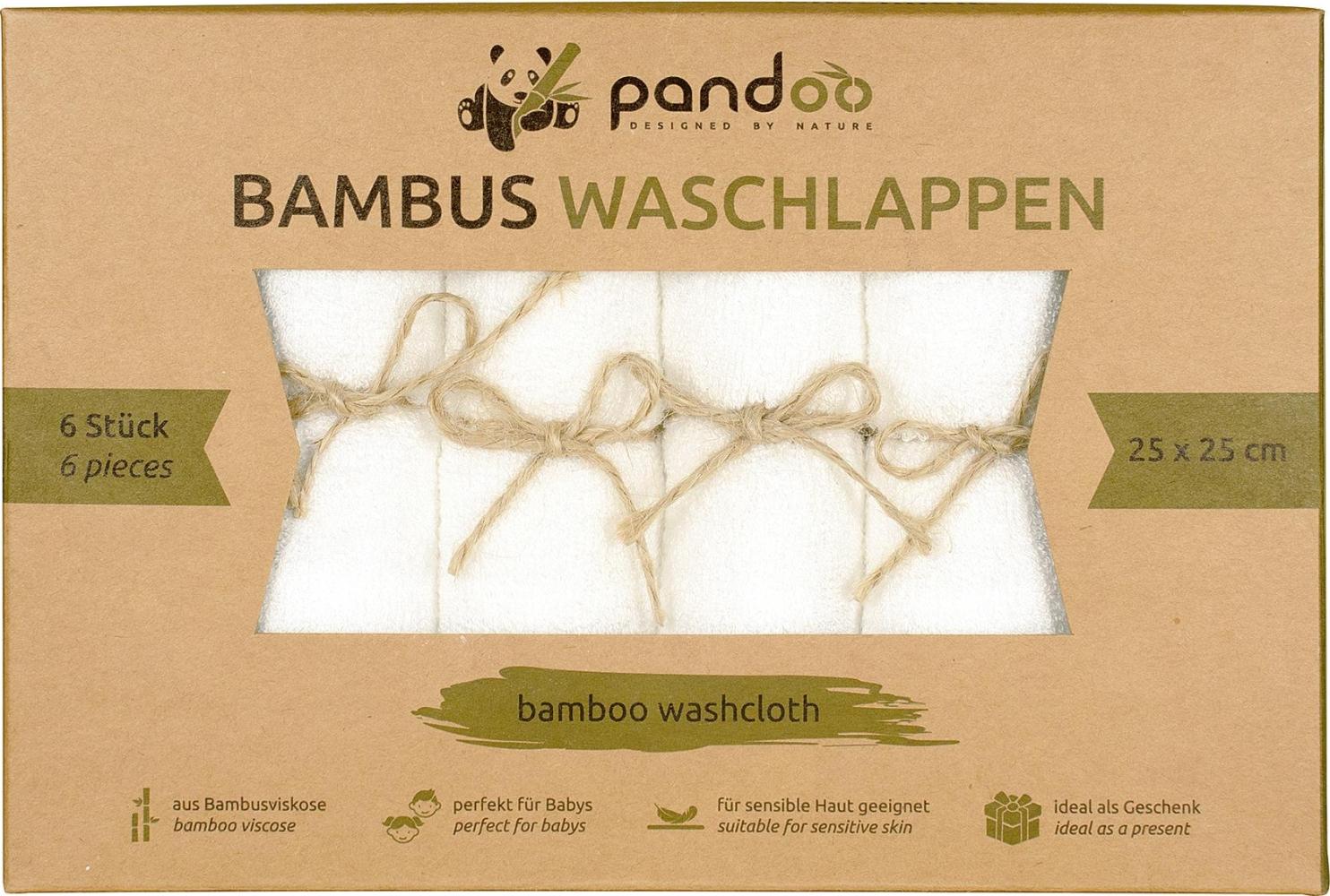 pandoo 100% Bambus Baby Waschlappen - kuschelweich, farbstofffrei, hypoallergen, anti-mikrobiell & antibakteriell für empfindliche Baby Haut - 25x25cm weiß - 6 Stück Bild 1