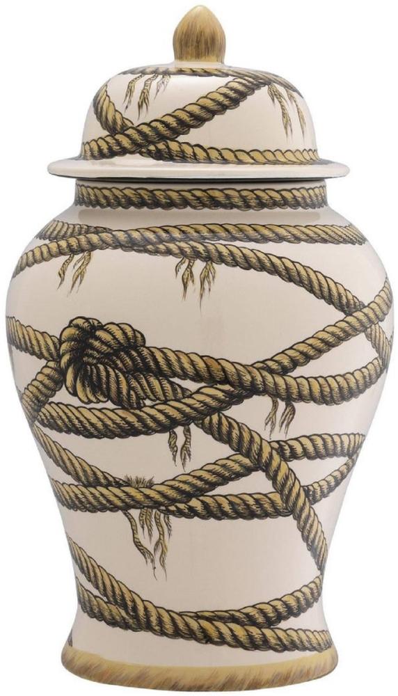 Casa Padrino Luxus Porzellan Vase Beige Ø 23 x H. 43 cm - Runde Blumenvase mit Deckel - Deko Accessoires Bild 1