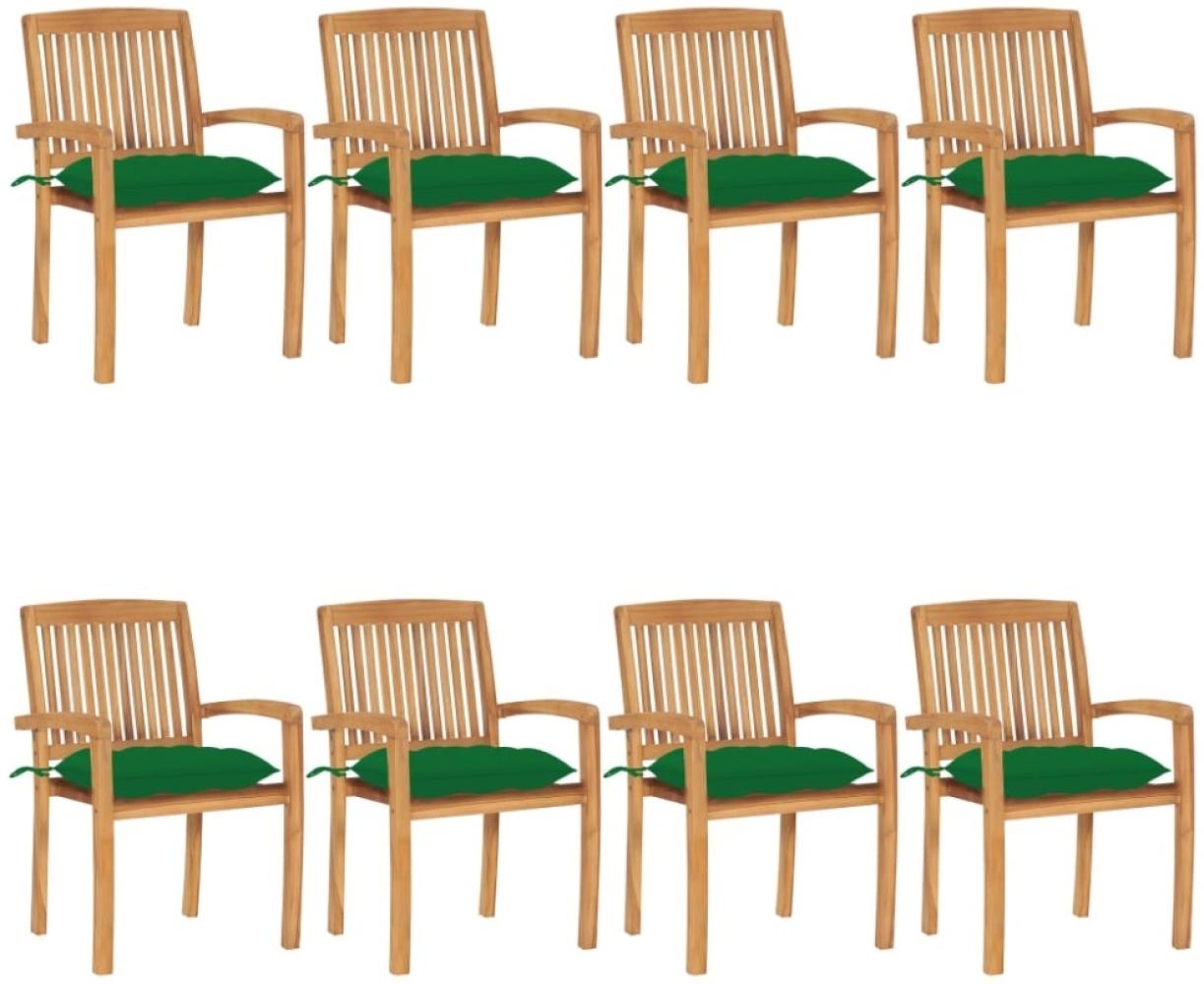 Stapelbare Gartenstühle mit Kissen 8 Stk. Massivholz Teak Bild 1
