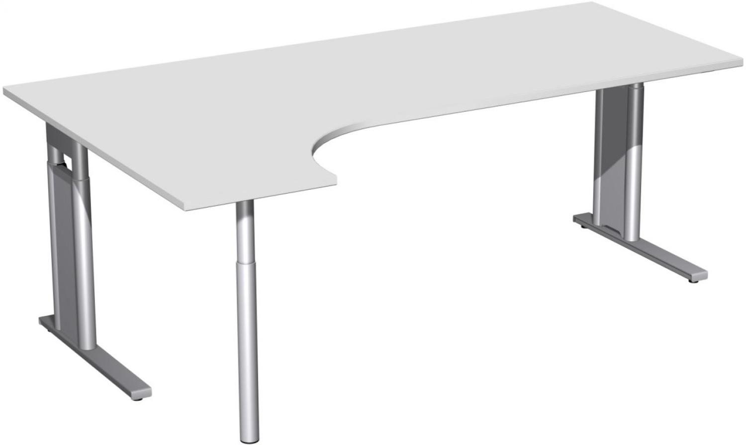 PC-Schreibtisch links, höhenverstellbar, 200x120cm, Lichtgrau / Silber Bild 1