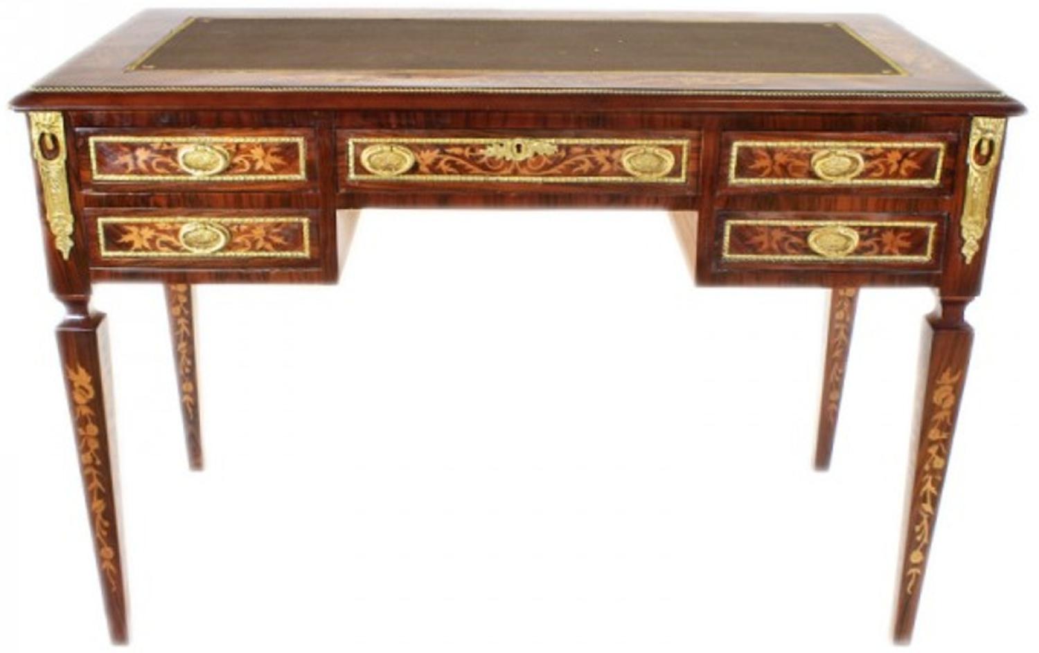 Casa Padrino Empire Schreibtisch Mahagoni Intarsien / Gold - Barock Sekretär Luxus Möbel Bild 1