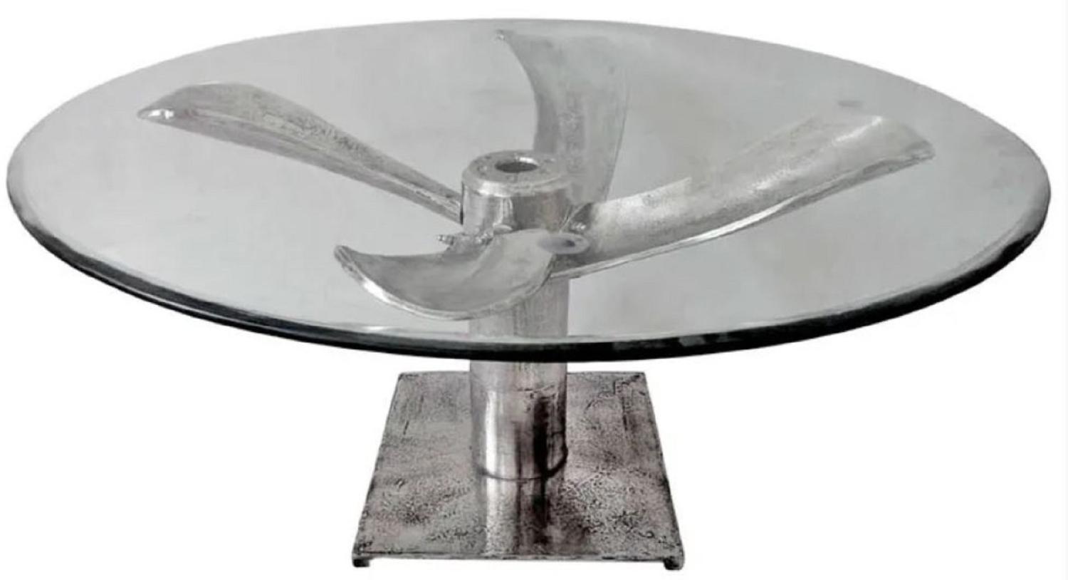 Casa Padrino Couchtisch Silber Ø 100 x H. 52 cm - Runder Aluminium Wohnzimmertisch mit Glasplatte - Aluminium Möbel - Flugzeug Möbel - Flieger Möbel - Wohnzimmer Möbel Bild 1