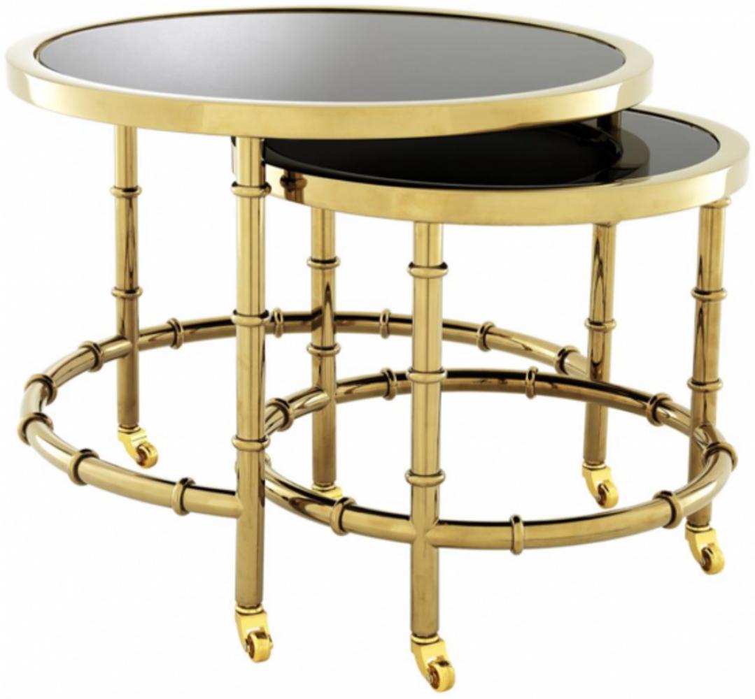 Casa Padrino Luxus Art Deco Designer Beistelltisch 2er Set Gold mit schwarzem Glas - Luxus Hotel Tisch Bild 1