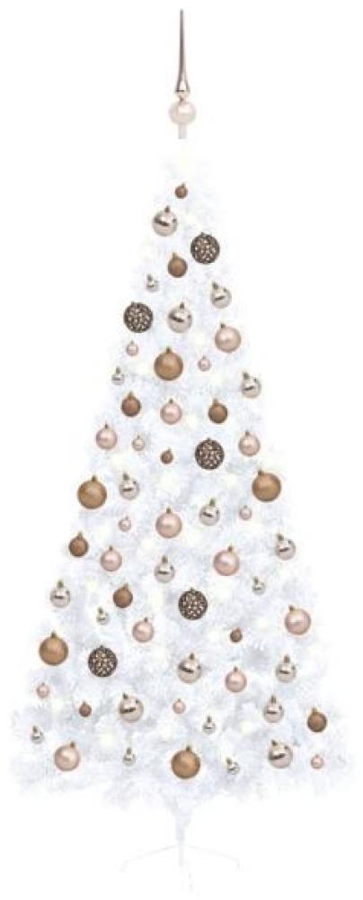 vidaXL Künstlicher Halber Weihnachtsbaum mit LEDs & Kugeln Weiß 240 cm, Mit Beleuchtung [3077572] Bild 1
