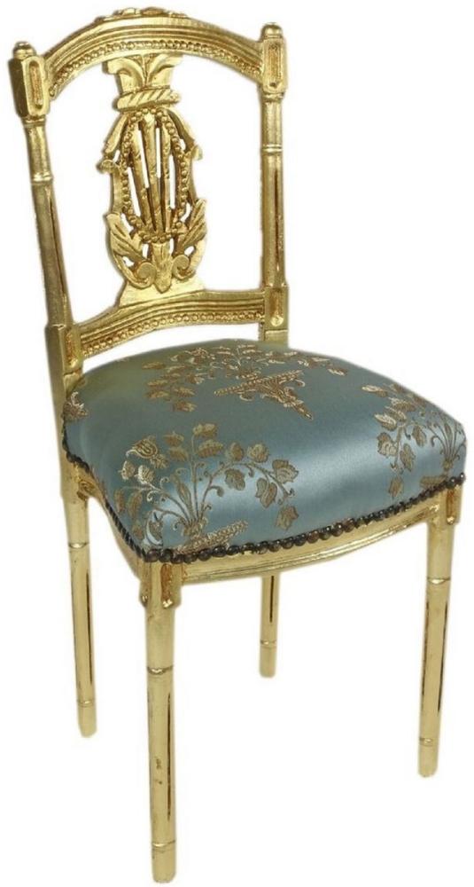Casa Padrino Barock Damen Stuhl mit elegantem Muster Türkis / Gold 40 x 35 x H. 85 cm - Handgefertigter Antik Stil Stuhl - Barock Möbel Bild 1