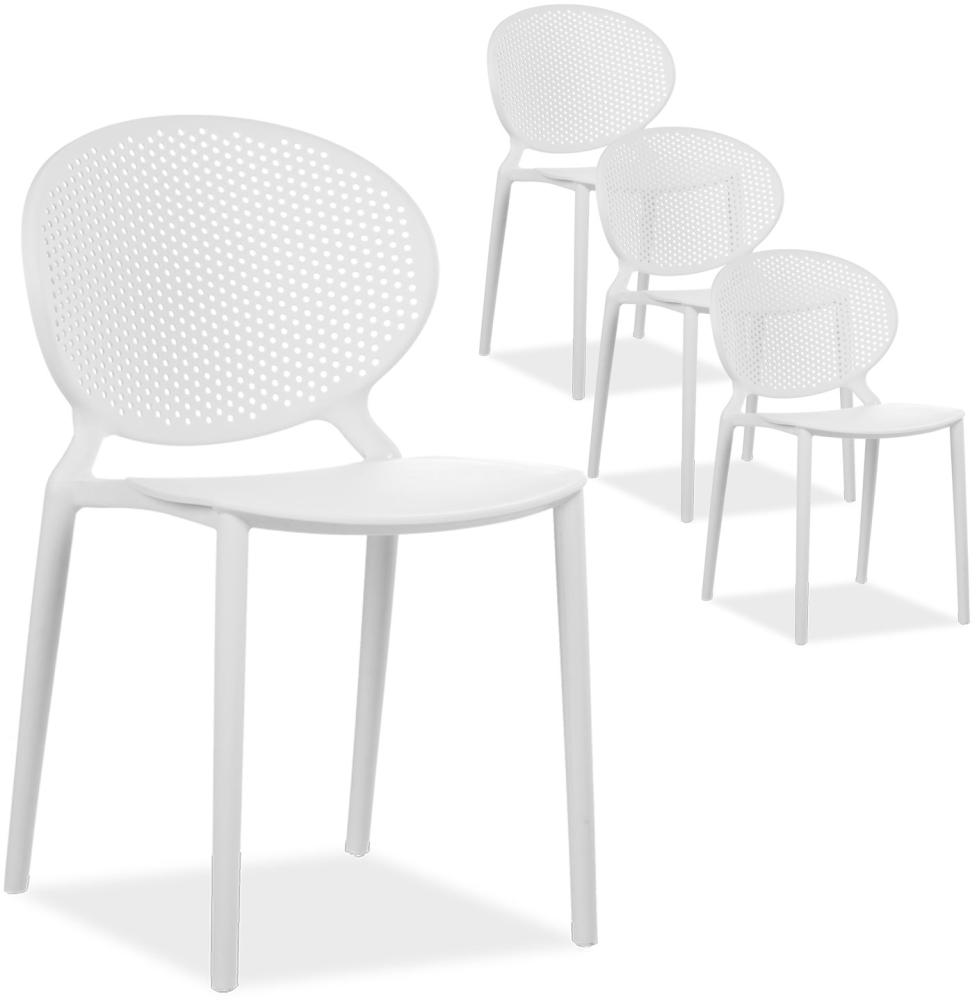 Modernes Gartenstuhl 4er Set Weiß Stühle Küchenstühle Kunststoff Stapelstühle Balkonstuhl Outdoor-Stuhl Bild 1