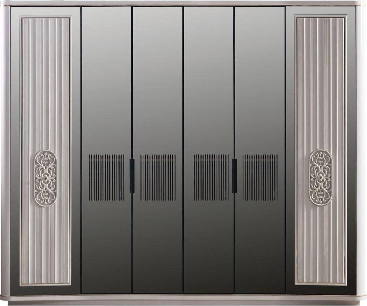 Casa Padrino Luxus Art Deco Schlafzimmerschrank Weiß / Schwarz 265 x 67 x H. 220 cm - Edler Massivholz Kleiderschrank mit 6 verspiegelten Türen - Schlafzimmer Möbel - Luxus Qualität Bild 1