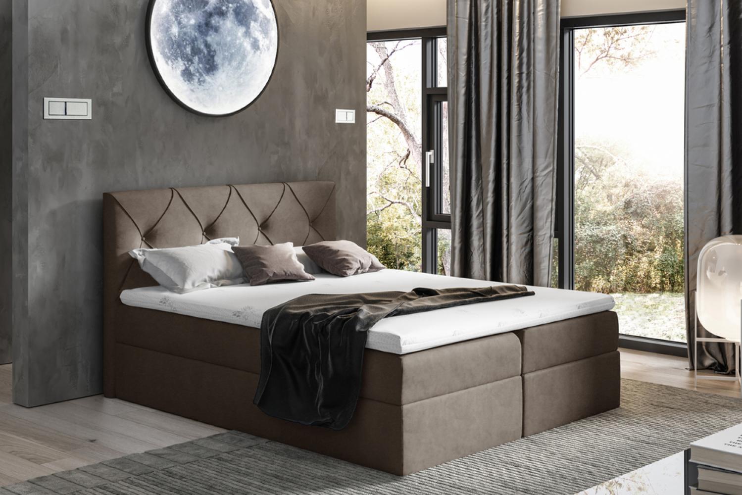 Stylefy 'Arian' Boxspringbett Velours Braun 180 x 200 cm Bild 1