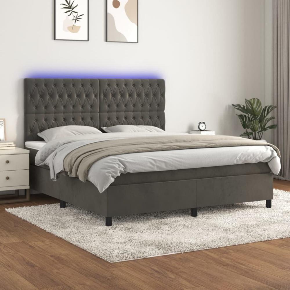 vidaXL Boxspringbett mit Matratze & LED Dunkelgrau 160x200 cm Samt Bild 1