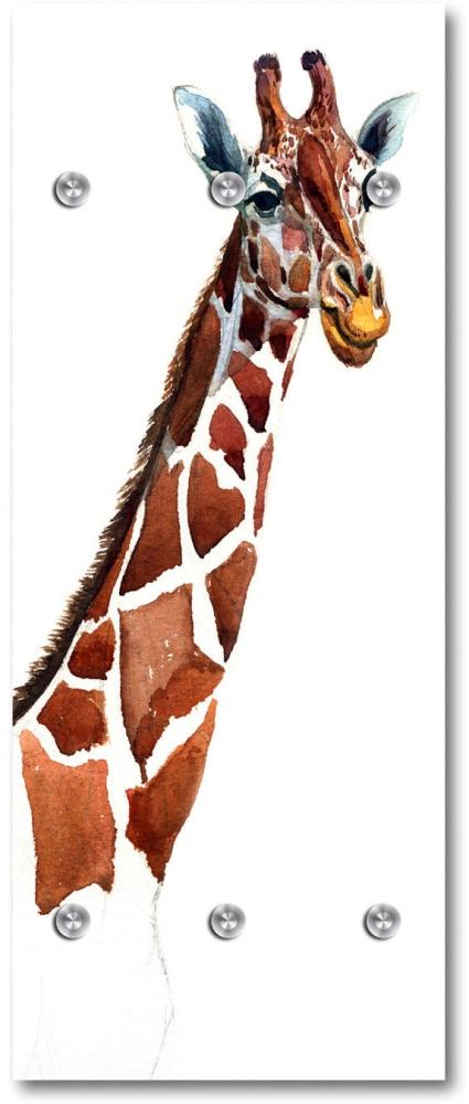 Queence Garderobe - "Giraffe" Druck auf hochwertigem Arcylglas inkl. Edelstahlhaken und Aufhängung, Format: 50x120cm Bild 1
