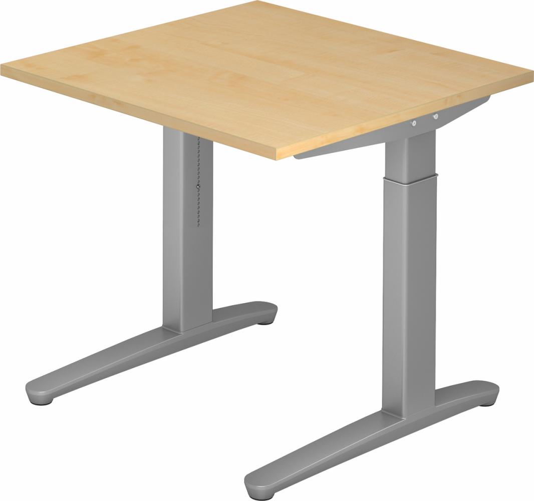 bümö® Design Schreibtisch XB-Serie höhenverstellbar, Tischplatte 80 x 80 cm in Ahorn, Gestell in silber Bild 1