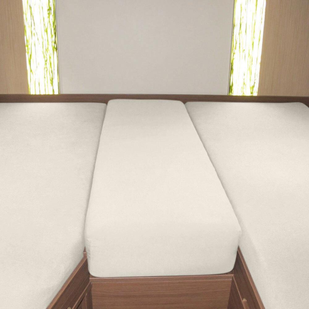 BettwarenShop Zwirn Jersey Premium Spannbetttuch Set 3-teilig für Wohnmobil Wohnwagen Heckbett | 2 Längsbetten + Mittelteil | natur Bild 1