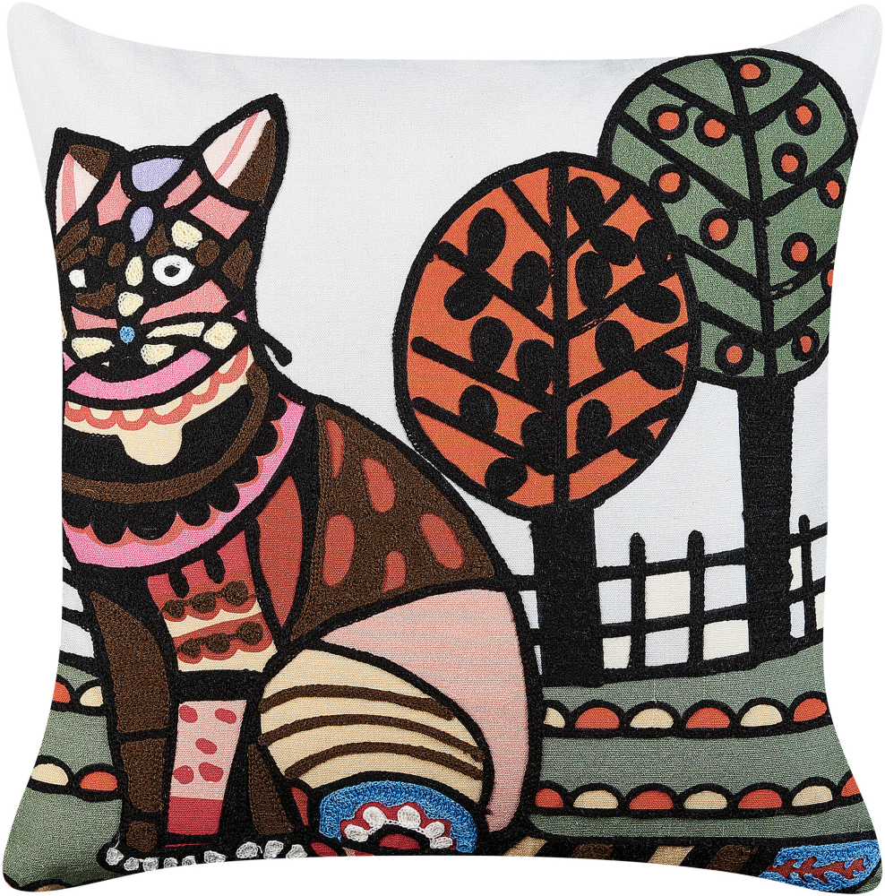 Dekokissen Katzenmotiv mehrfarbig bestickt 50 x 50 cm MEHSANA Bild 1