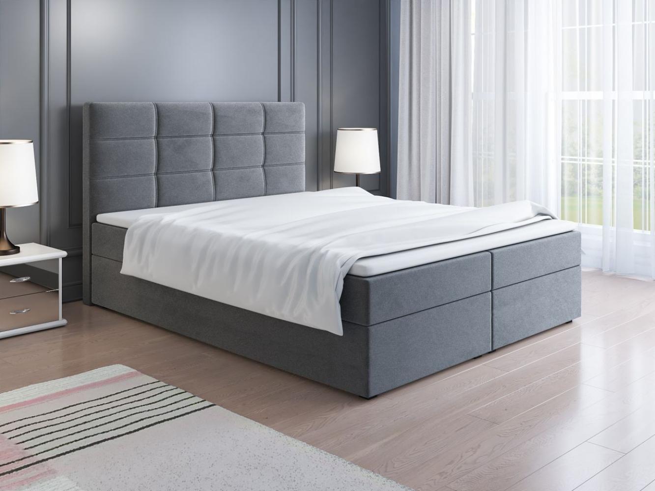 Boxspringbett Schlafzimmerbett ARNAU 180x200cm in Stoff Alcantara Grau Bild 1