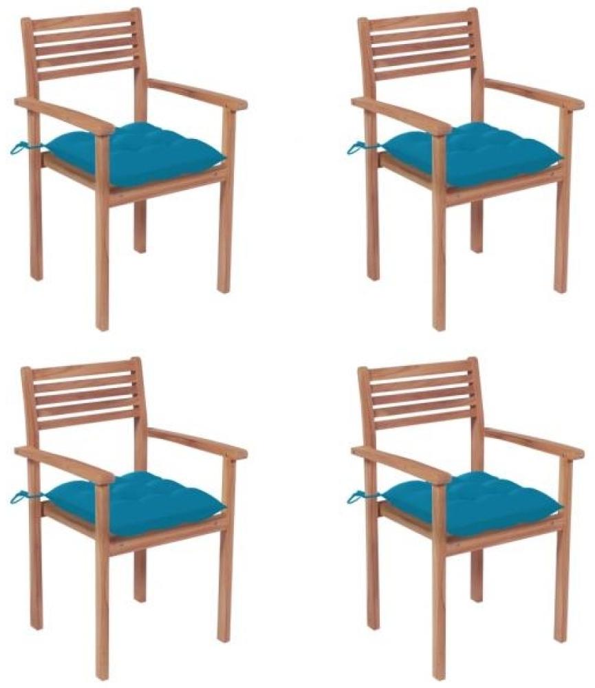 Gartenstühle 4 Stk. mit Hellblauen Kissen Massivholz Teak Bild 1
