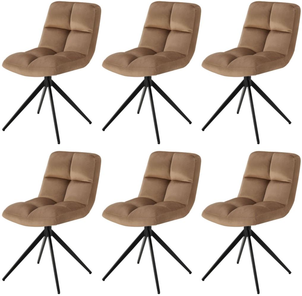 Juskys Drehstuhl Dallas 6er Set - Esszimmerstühle drehbar, Stoff Bezug - Stuhl bis 120 kg belastbar - Stühle Esszimmer, Esszimmerstuhl Samt Hellbraun Bild 1
