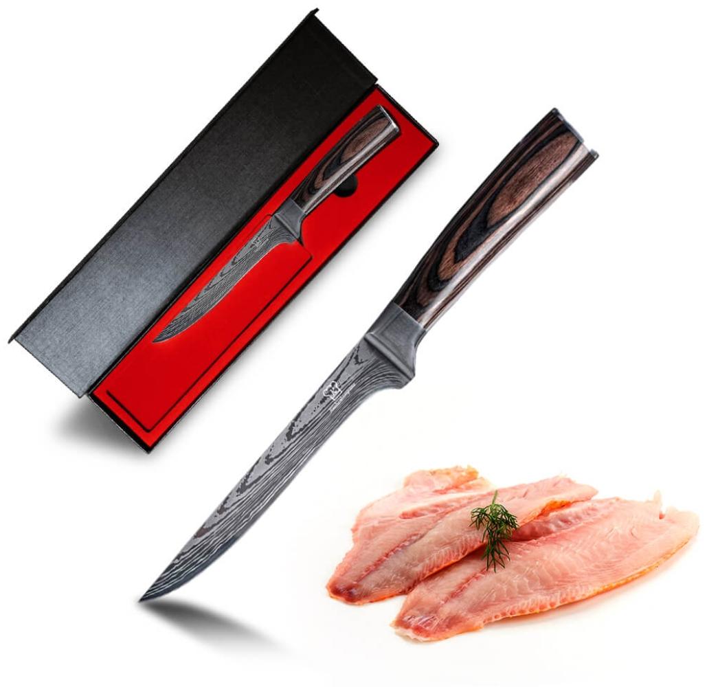 Asiatisches Filetiermesser - Messer aus gehärteter Edelstahl - Rasiermesser scharfe Klinge - Küchenmesser mit Echtholzgriff - inkl. gratis Messerbox. Bild 1