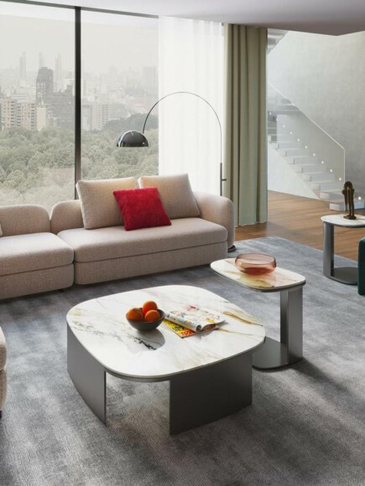 Couchtisch Tisch Leder Stein Sofa Beistell Luxus Tische Grau Wohnzimmer Bild 1