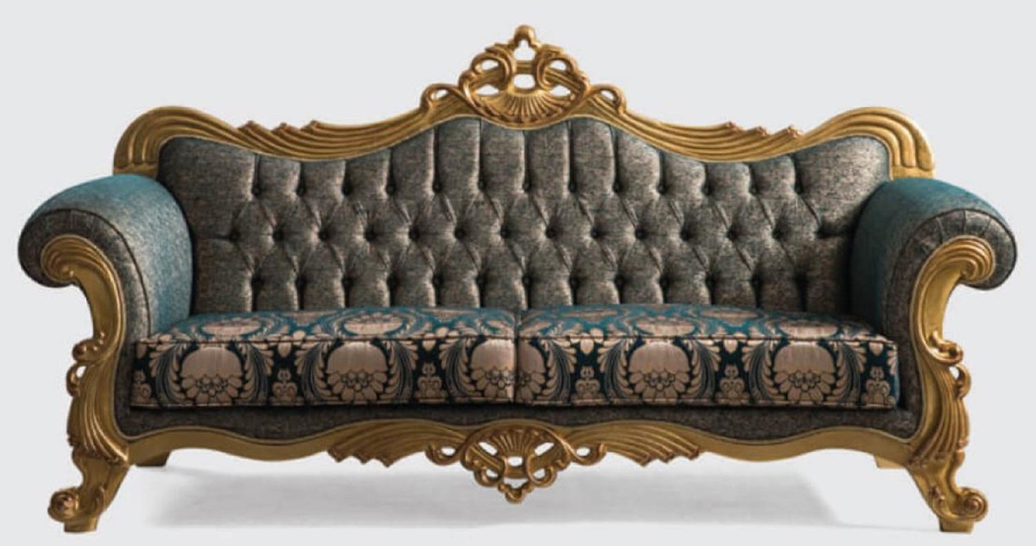 Casa Padrino Luxus Barock Sofa Grün / Gold 240 x 90 x H. 125 cm - Handgefertigtes Wohnzimmer Sofa mit elegantem Muster Bild 1