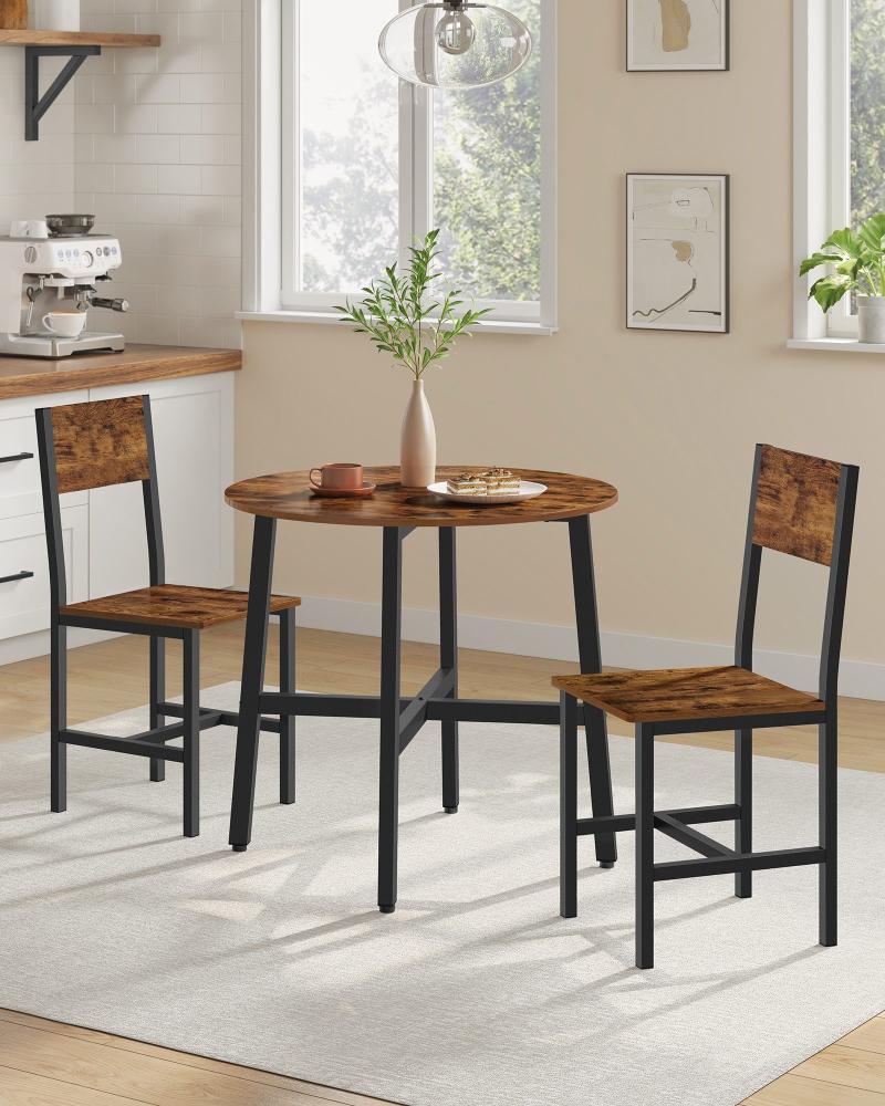 VASAGLE Essgruppe, Küchentisch mit 2 Holzstühle, rund, Esstisch-Set Bild 1