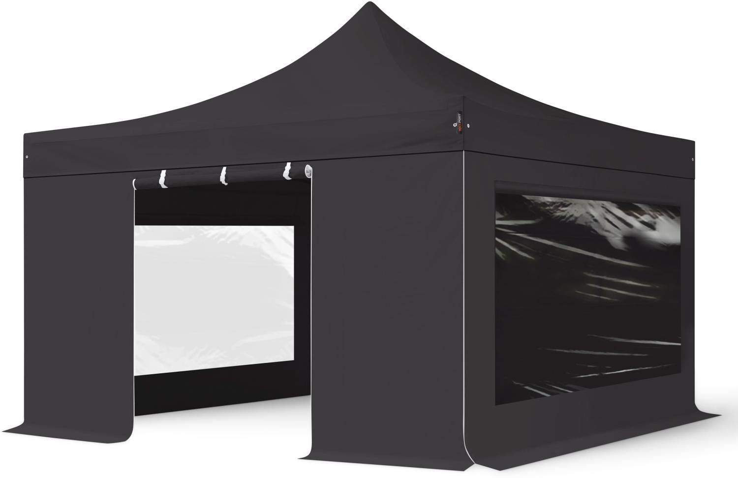 4x4 m Faltpavillon PROFESSIONAL Alu 40mm, Seitenteile mit Panoramafenstern, schwarz Bild 1