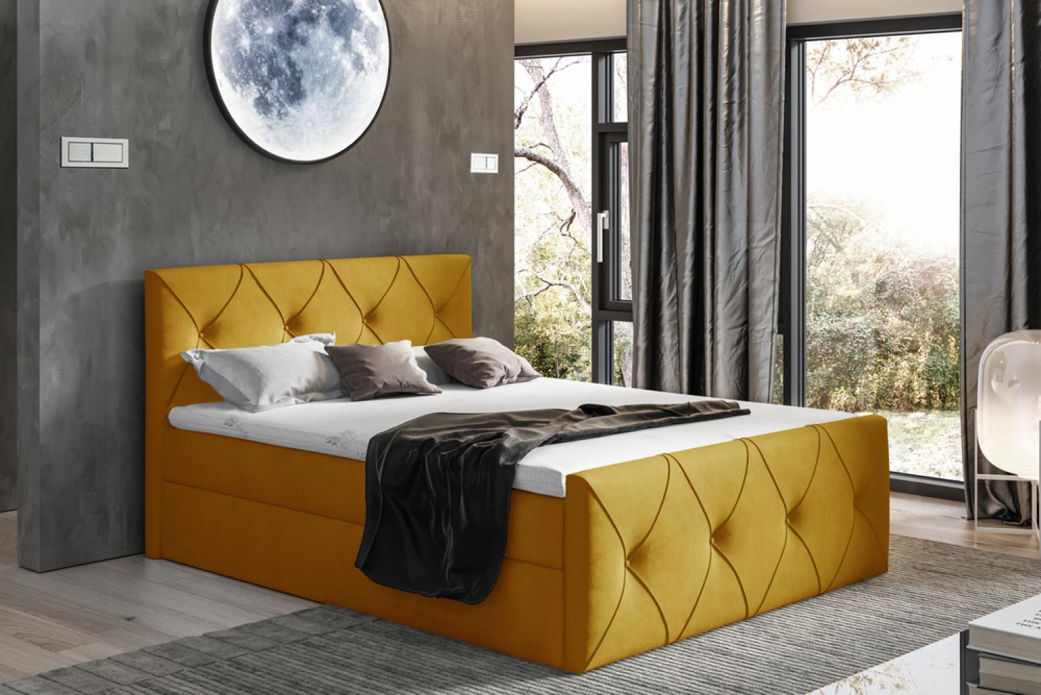 Stylefy 'Arian Lux' Boxspringbett, Velours  Gelb 180 x 200 cm Bild 1