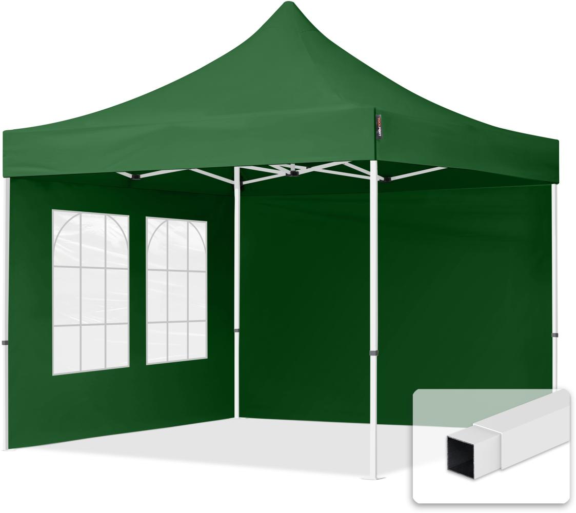 3x3 m Faltpavillon, ECONOMY Stahl 30mm, Seitenteile mit Sprossenfenstern, dunkelgrün Bild 1