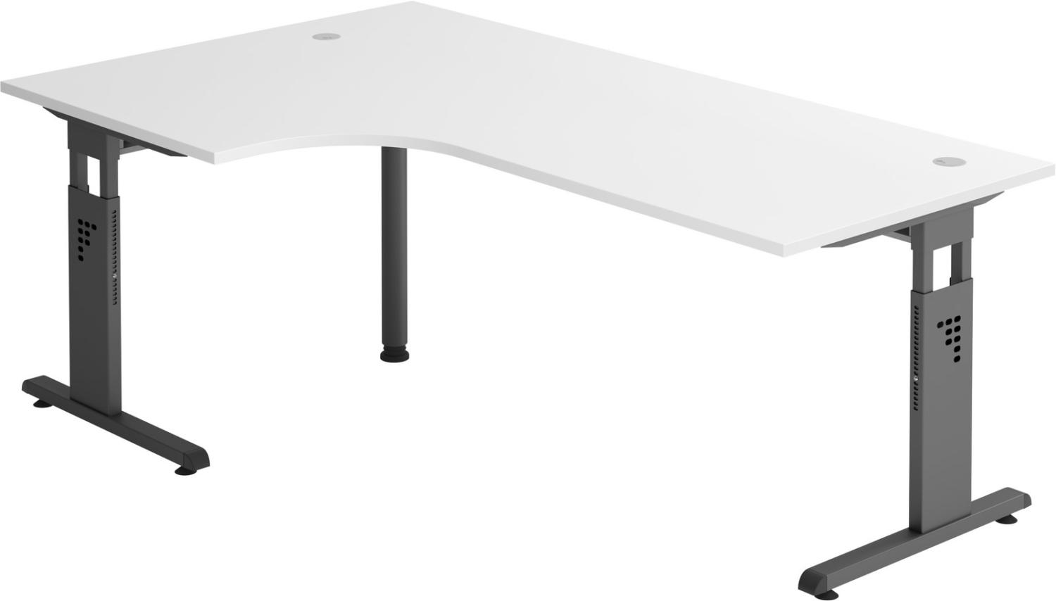 bümö® Eckschreibtisch O-Serie höhenverstellbar, Tischplatte 200 x 120 cm in weiß, Gestell in graphit Bild 1