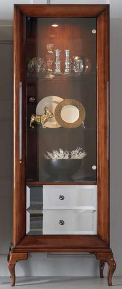 Casa Padrino Luxus Neoklassik Vitrine Braun 76 x 42 x H. 200 cm - Vitrinenschrank mit Glastür und 2 verspiegelten Schubladen - Wohnzimmer Möbel Bild 1