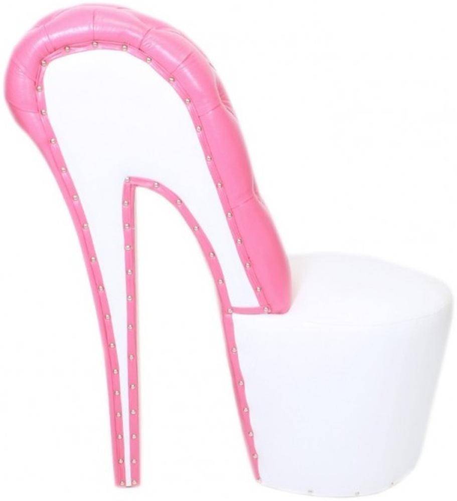 Casa Padrino High Heel Sessel mit Dekosteinen Weiß / Rosa Luxus Design - Designer Sessel - Club Möbel - Schuh Stuhl Sessel Bild 1