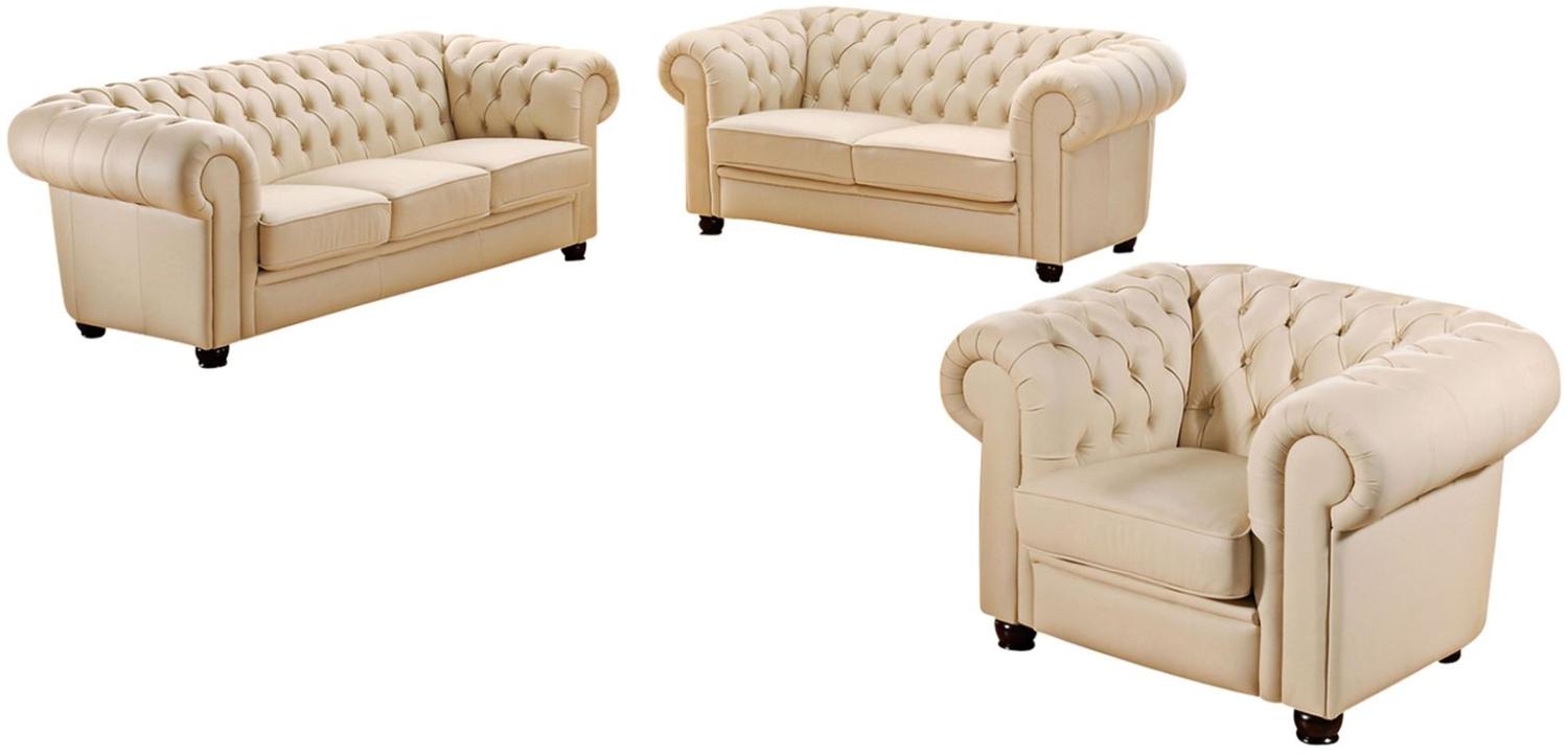 Chandler Sofa 3-Sitzer pigmentiertes Nappaleder Beige Buche Nussbaumfarben Bild 1