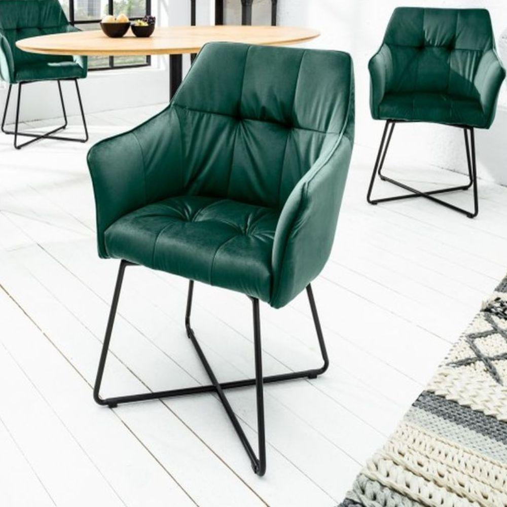 Moderner Samt Stuhl ZIRA grün mit Armlehne Bild 1