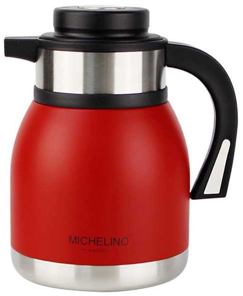 Michelino 1. 2L Thermoskanne Doppelwandig Getränkespender Isolierkanne Kanne Kaffee Tee Teekanne Rot Bild 1