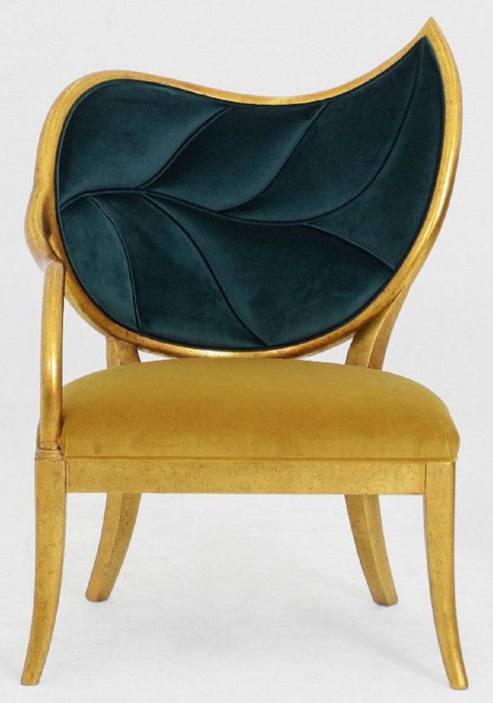 Casa Padrino Luxus Art Deco Sessel Dunkelgrün / Gold / Antik Gold - Handgefertigter Massivholz Lounge Sessel mit edlem Samtstoff - Art Deco Wohnzimmer Möbel Bild 1