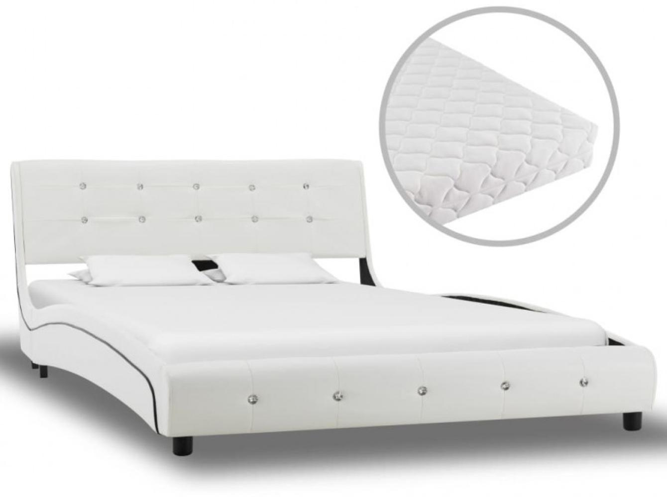 vidaXL Bett mit Matratze Kunstleder - mit Steinchen Weiß 120 x 200 cm Schaumstoff Bild 1
