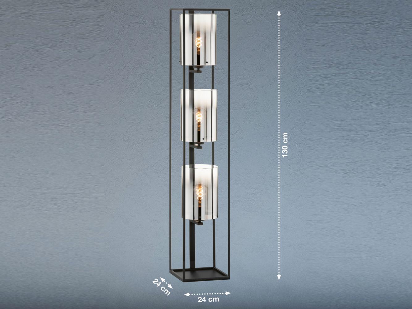 Stehlampe 3flammig Schwarz mit Rauchglas & LED dimmbar - Höhe 130cm Bild 1