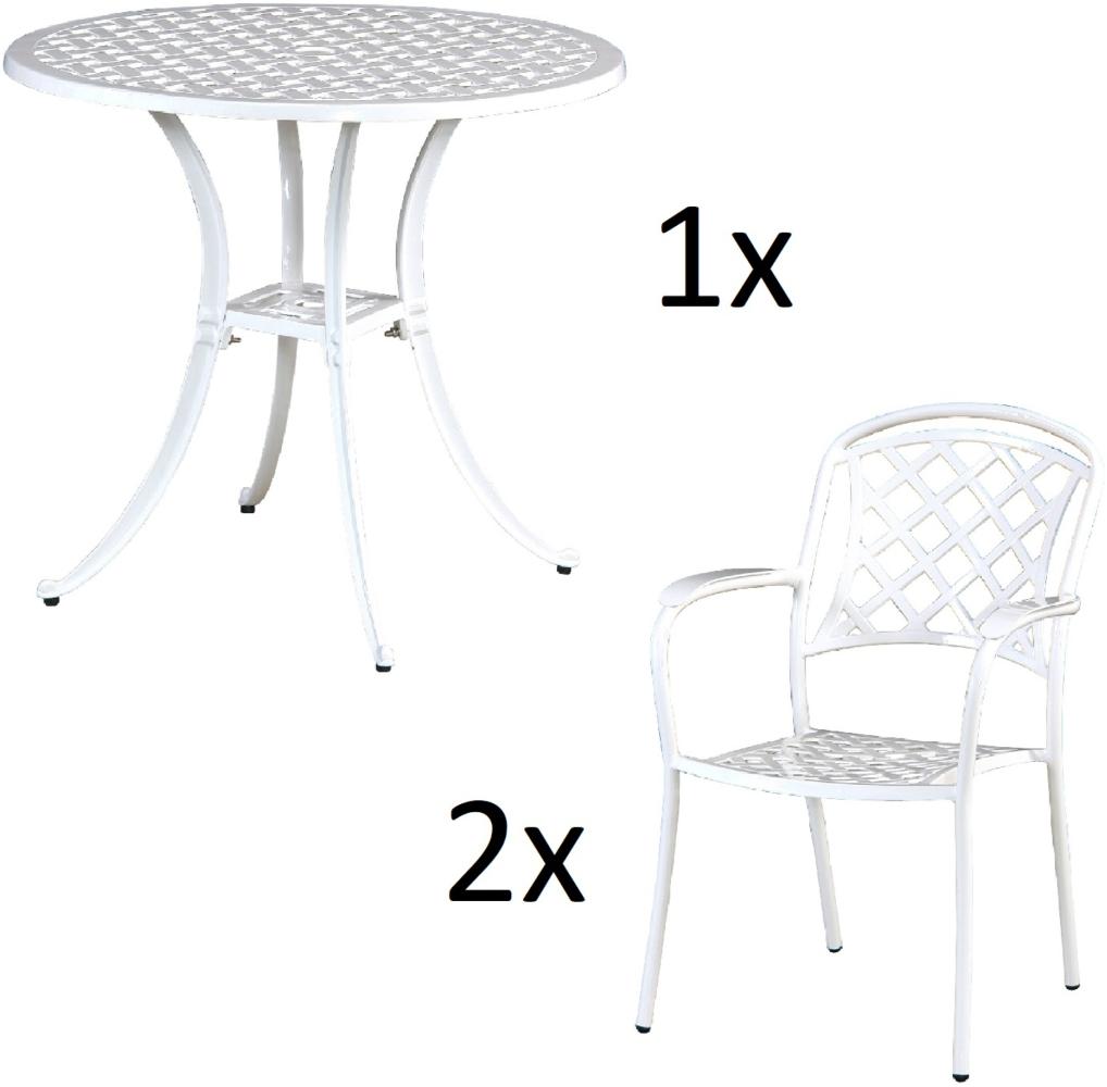 Inko 3-teilige Sitzgruppe Aluminium Guss weiß Tisch Ø 80 cm mit 2 Sesseln Tisch Ø80 cm mit 2x Sessel Capri Bild 1