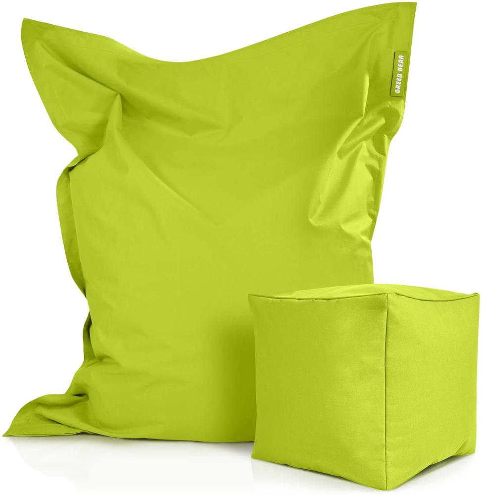 Green Bean© 2er Set XXL Sitzsack "Square+Cube" inkl. Pouf fertig befüllt mit EPS-Perlen - Riesensitzsack 140x180 Liege-Kissen Bean-Bag Chair Hellgrün Bild 1