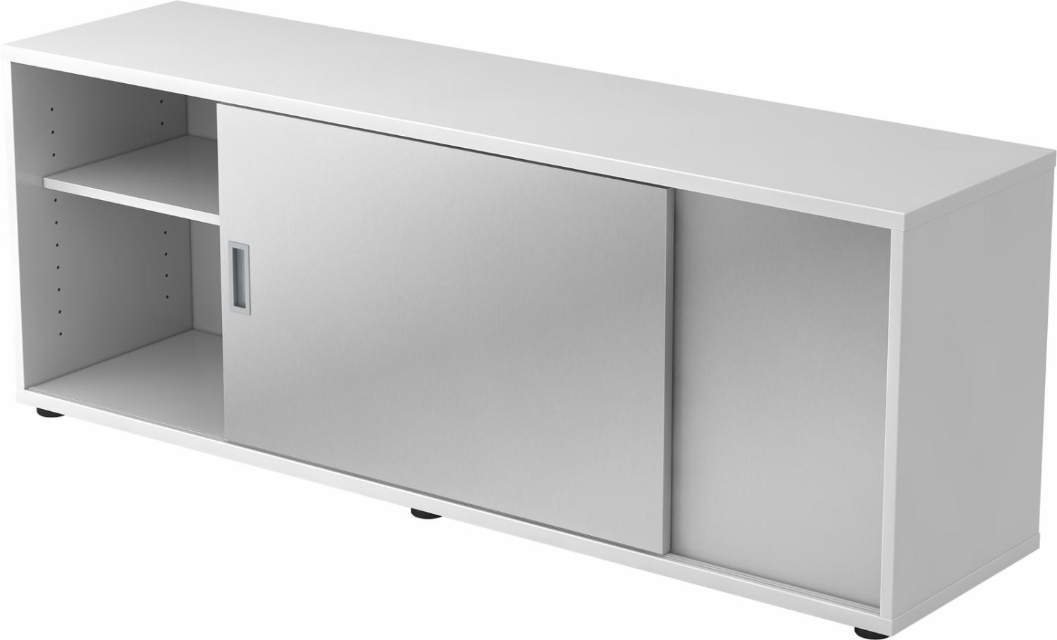 bümö® Lowboard mit Schiebetür, Sideboard in Weiß/Silber Bild 1