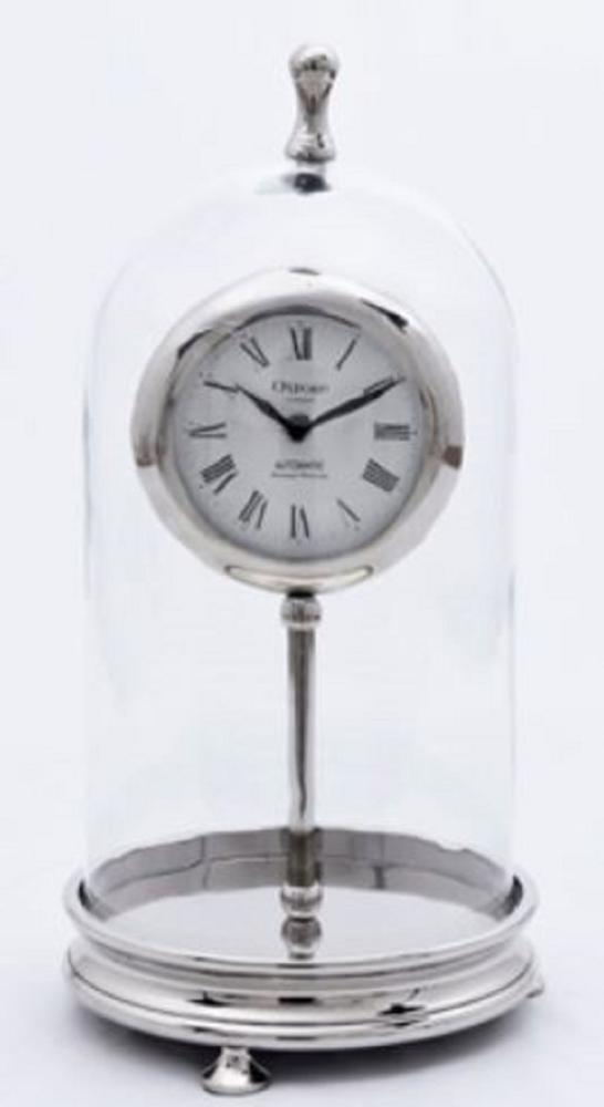 Casa Padrino Luxus Tischuhr Silber H. 46 cm - Dekorative Messing Uhr Bild 1