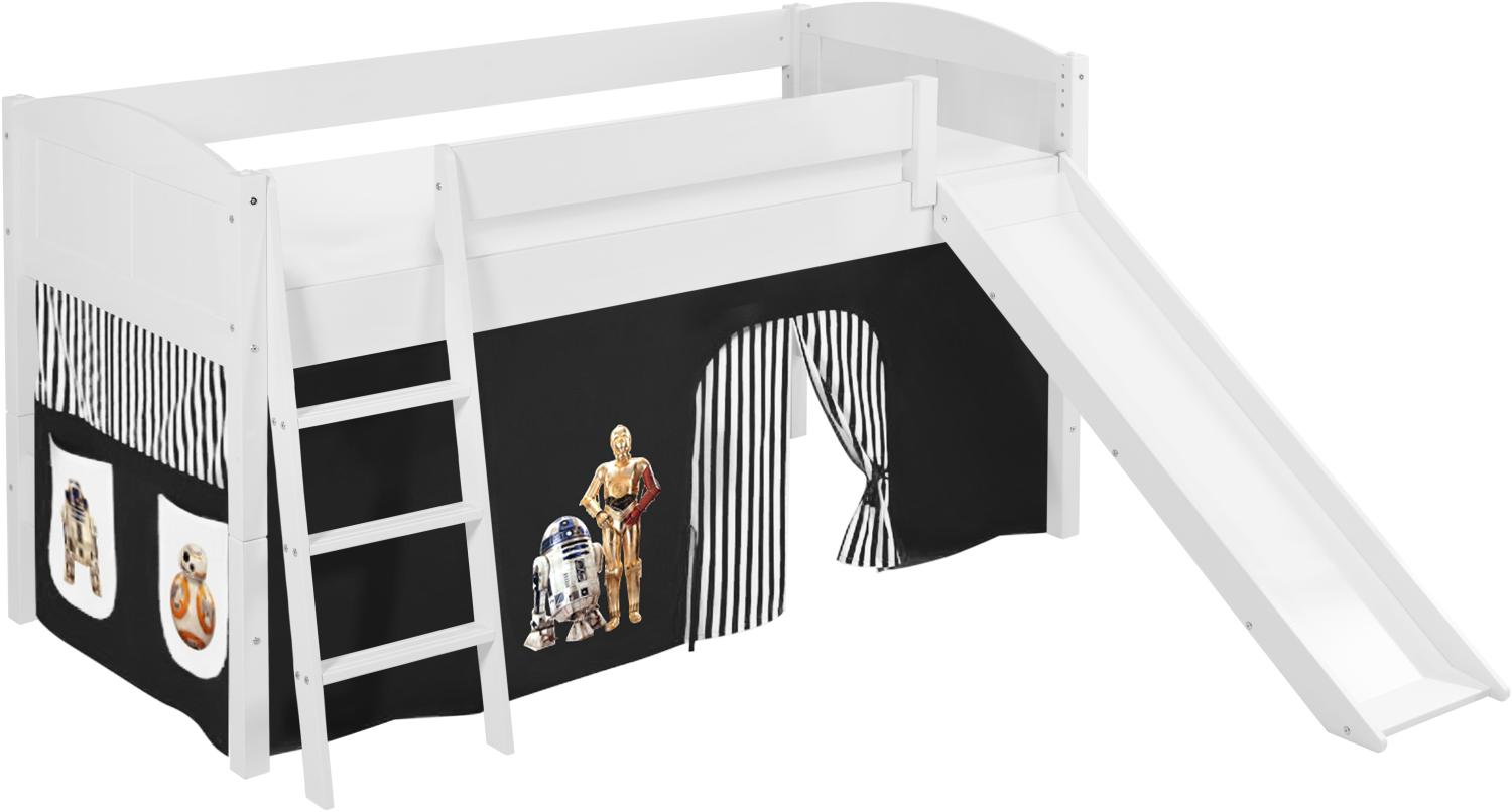 Lilokids 'Ida 4106' Spielbett 90 x 200 cm, Star Wars Schwarz, Kiefer massiv, mit Rutsche und Vorhang Bild 1