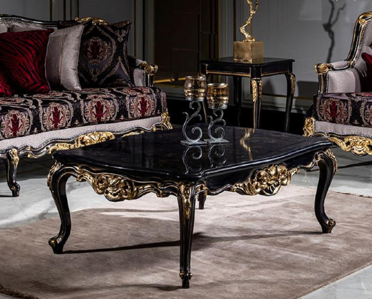 Casa Padrino Luxus Barock Couchtisch Schwarz / Gold - Handgefertigter Massivholz Wohnzimmertisch - Prunkvolle Wohnzimmer Möbel im Barockstil Bild 1