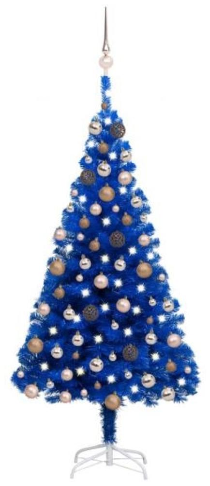 Künstlicher Weihnachtsbaum mit LEDs & Kugeln Blau 120 cm PVC Bild 1