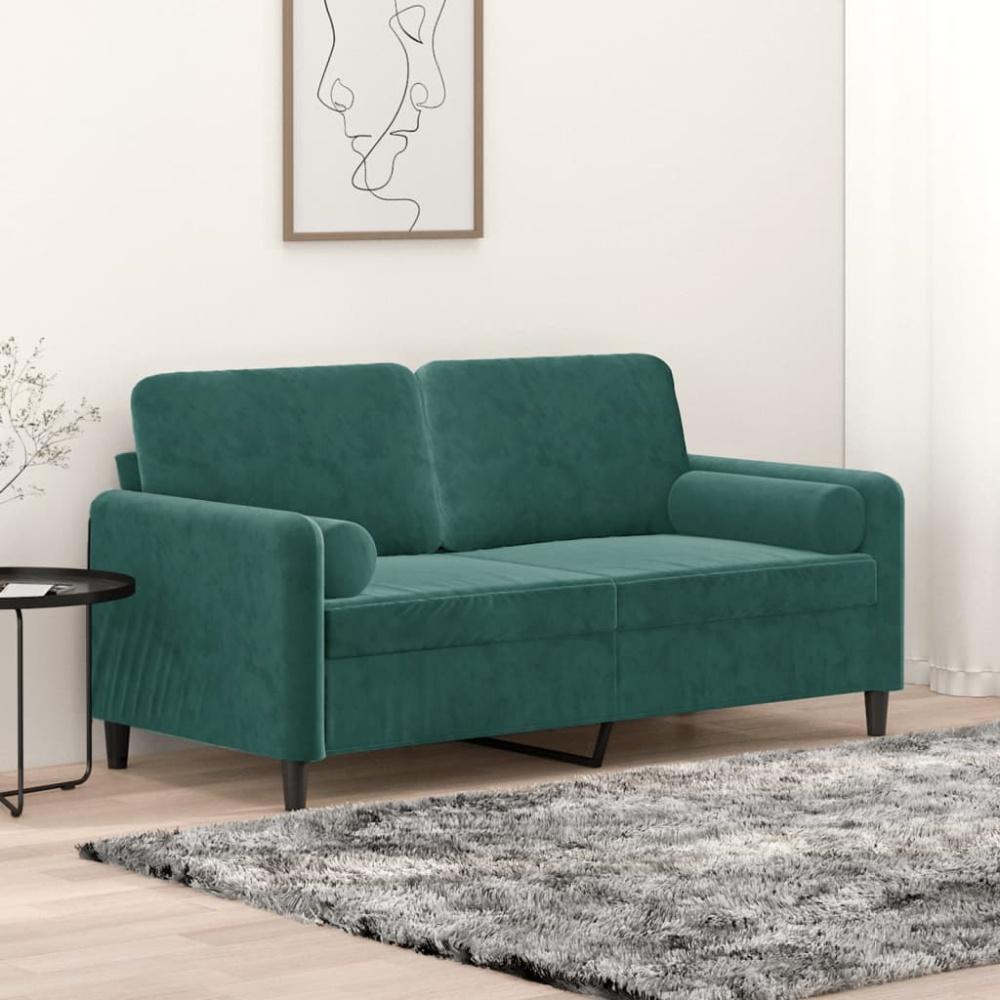 vidaXL 2-Sitzer-Sofa mit Zierkissen Dunkelgrün 140 cm Samt Bild 1