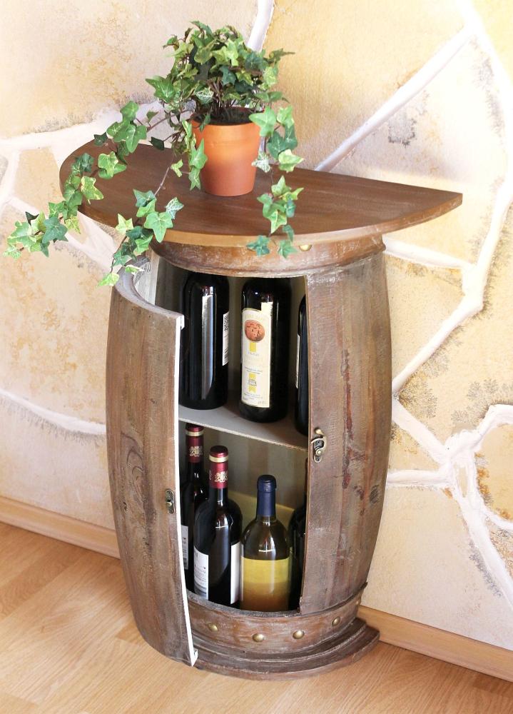 DanDiBo Wandtisch halbrund Tisch Weinregal Weinfass 373-R Braun Schrank Fass aus Holz 73 cm Beistelltisch Konsole Wandkonsole Bar Bild 1