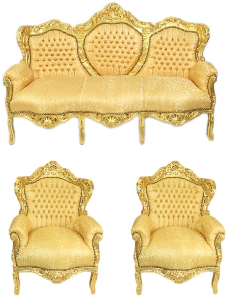 Casa Padrino Barock Wohnzimmer Set Gold Muster / Gold - 3er Sofa + 2 Sessel Bild 1