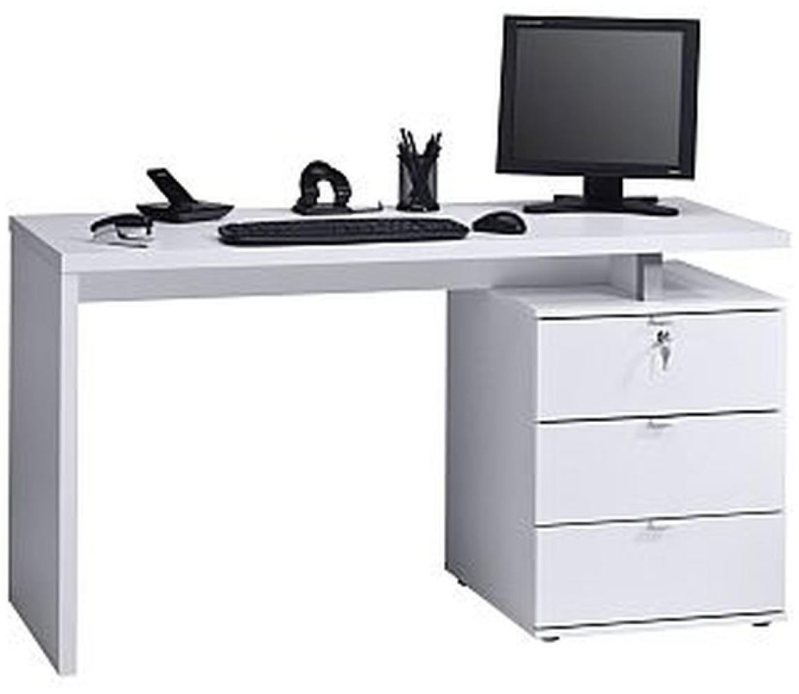 Schreibtisch Computertisch mit abschließbarer Klappe, 140 x 75 x 60 cm Icy weiß- Hochglanz Bild 1